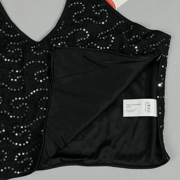 Cider Sequin Cropped Halter Top Women's XL Black Silver Rockerchic Punk Glamgoth - Picture 7 of 13